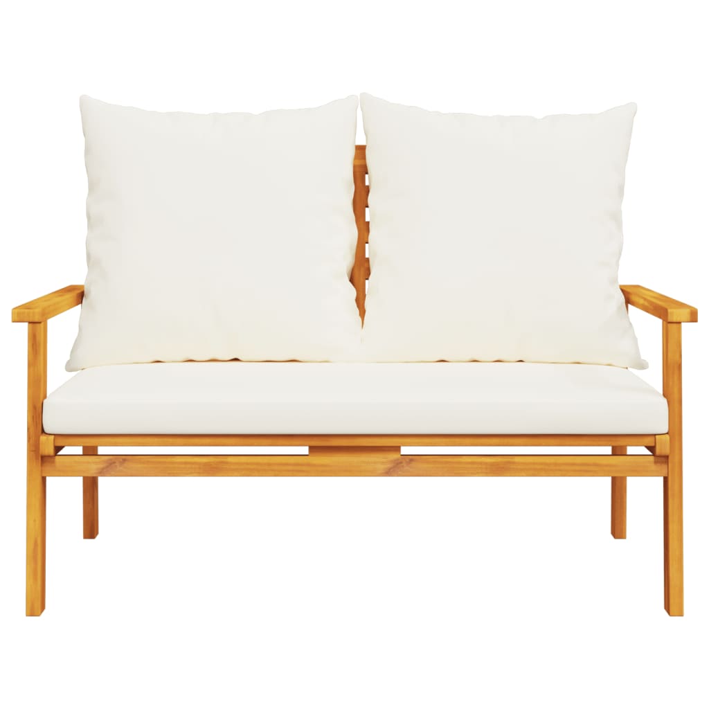 Havebænk 120 cm med hynde massivt akacietræ - brun og cremefarvet, 1, bænk - number 4.