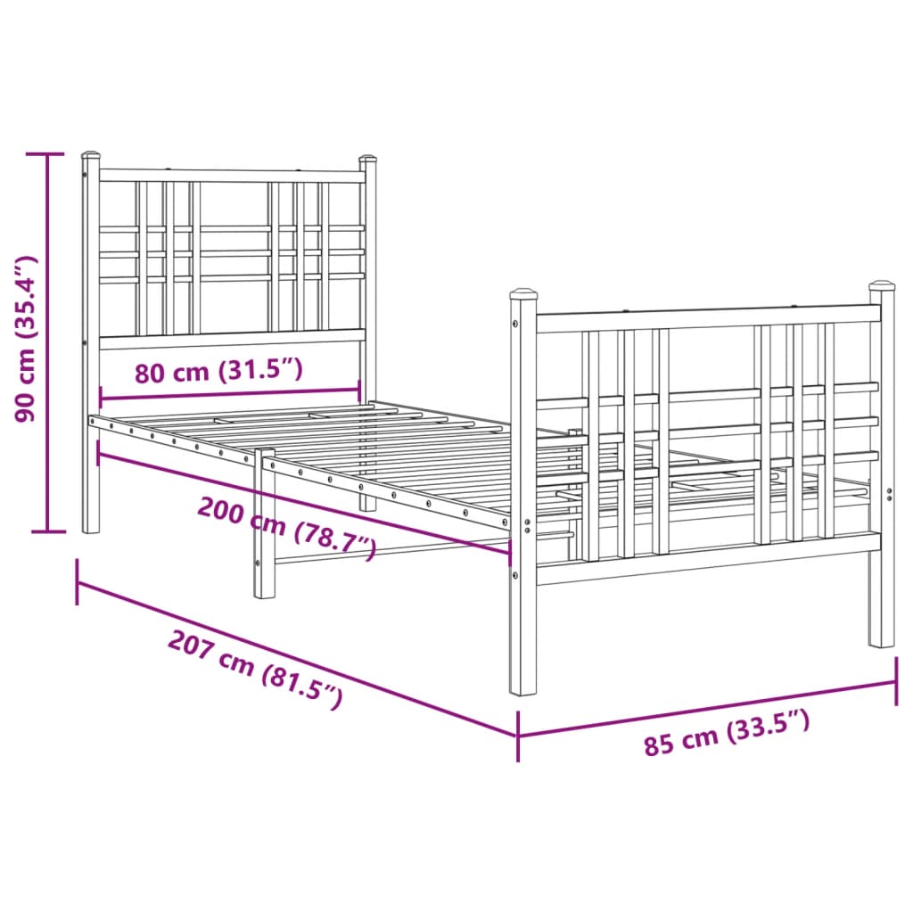 Bed frame with headboard and foot fence metal - black, 80 x 200 cm, ooo 2, with headboard and foot fence - number 8.