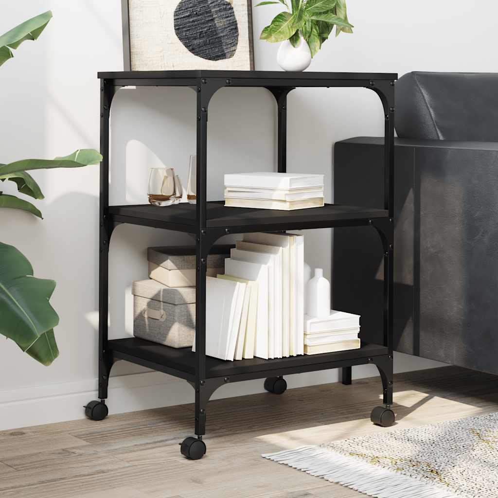 Stalak za pisač 50x41x75 cm 3 polica izgrađeno drvo - crno - number 4.