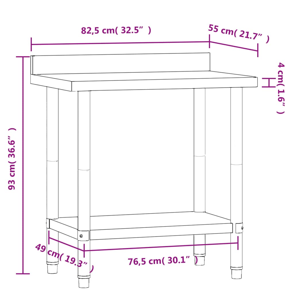 Tavolo da lavoro per cucina m. paraschizzi 82,5x55x93 acciaio inox - 82,5 x 55 x 93 cm, 1, ooo 2 - number 9.