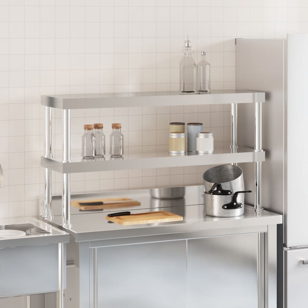 Ripiano superiore per banco da lavoro 110x30x65 cm 2 livelli acciaio inox - number 3.