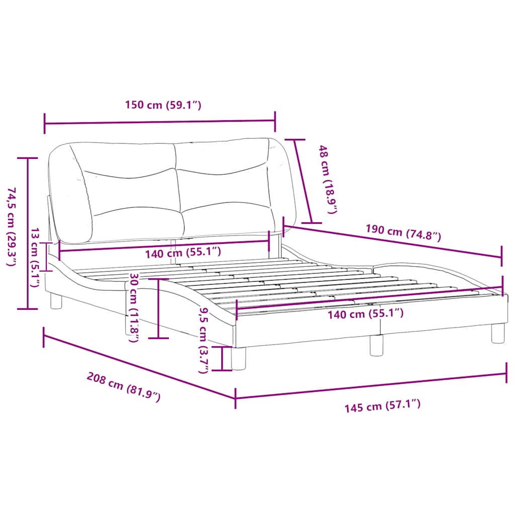 Cadre de lit avec cuir artificiel au chevet - blanc, 140 x 190 cm - number 12.