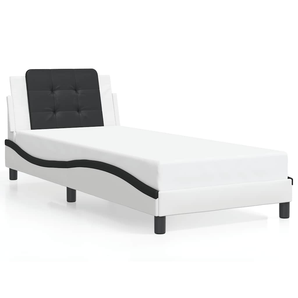 Bed frame with artificial leather headboard and - white and black, 140 x 200 cm - number 2.
