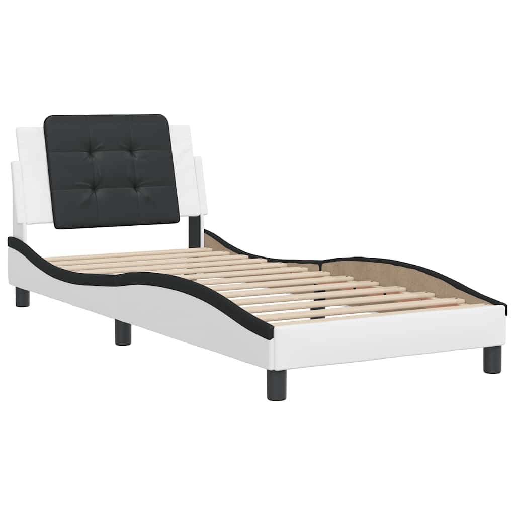 Bed frame with artificial leather headboard and - white and black, 140 x 200 cm - number 3.
