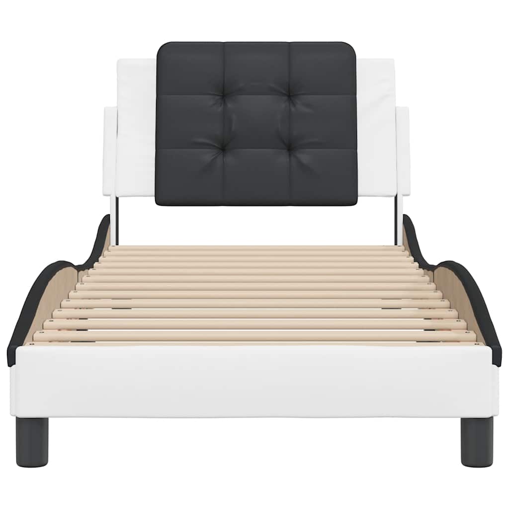 Bed frame with artificial leather headboard and - white and black, 140 x 200 cm - number 4.