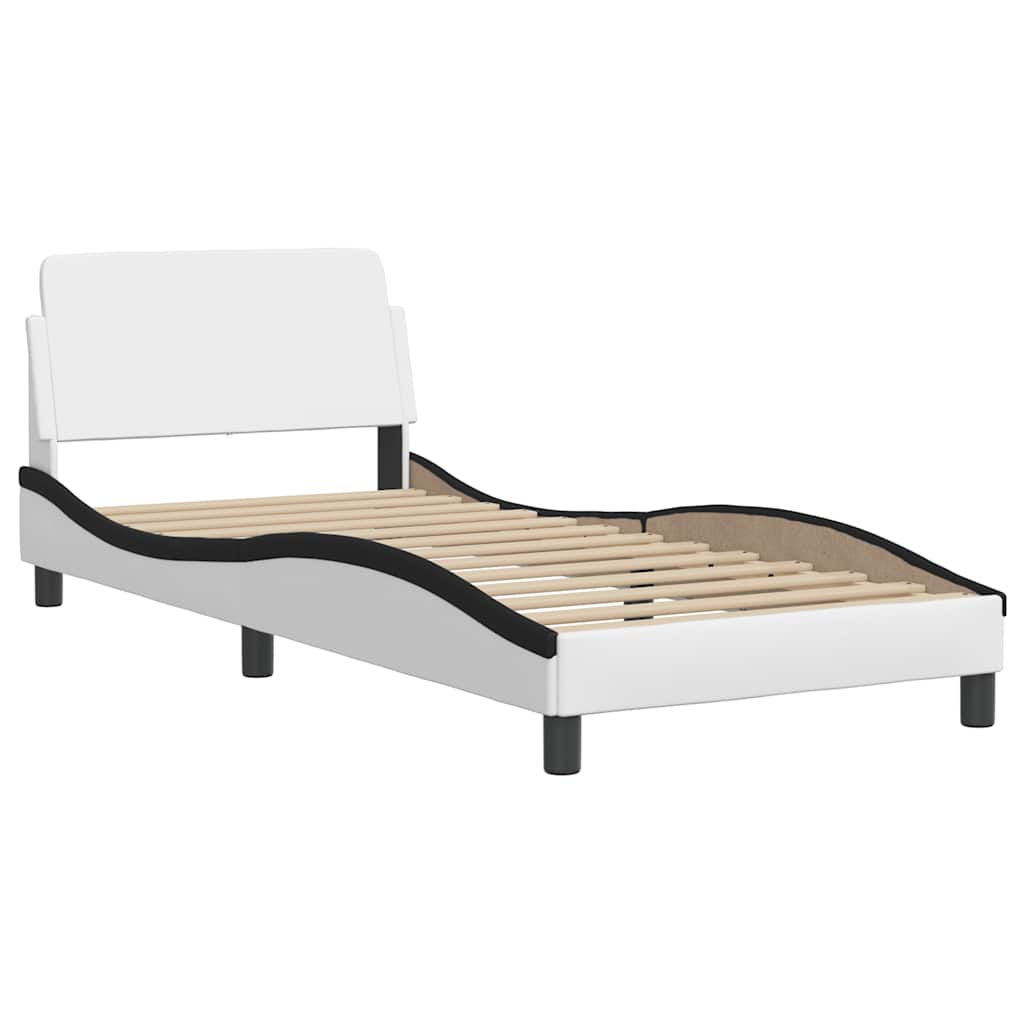 Bed frame with artificial leather headboard and - white and black, 140 x 200 cm - number 7.