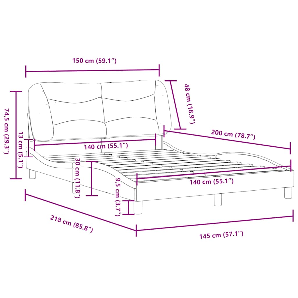 Sengeramme uden madras stof - sort, 140 x 200 cm - number 12.
