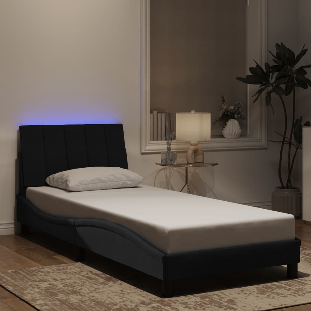 Sengeramme med led-lys velour - sort, 90 x 190 cm - number 1.