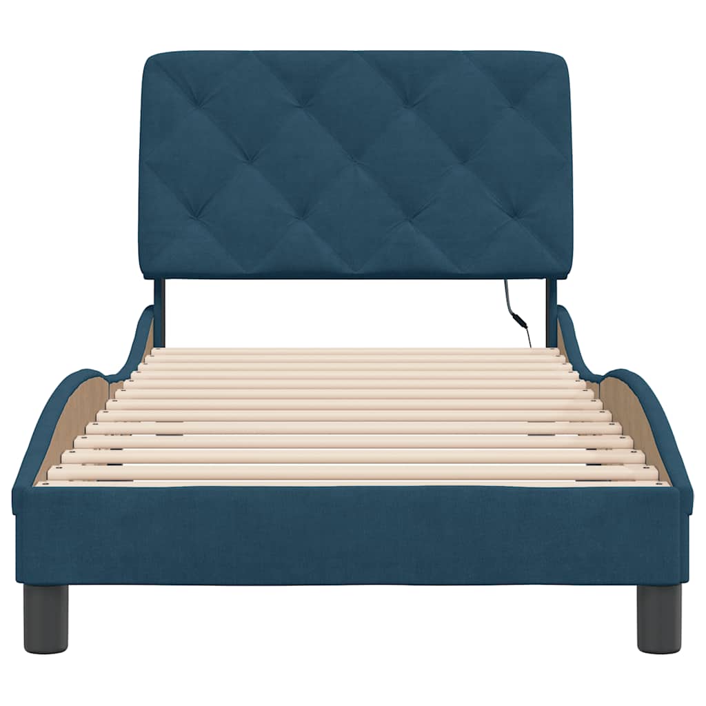 Sengeramme med led-lys velour - blå, 90 x 200 cm - number 6.