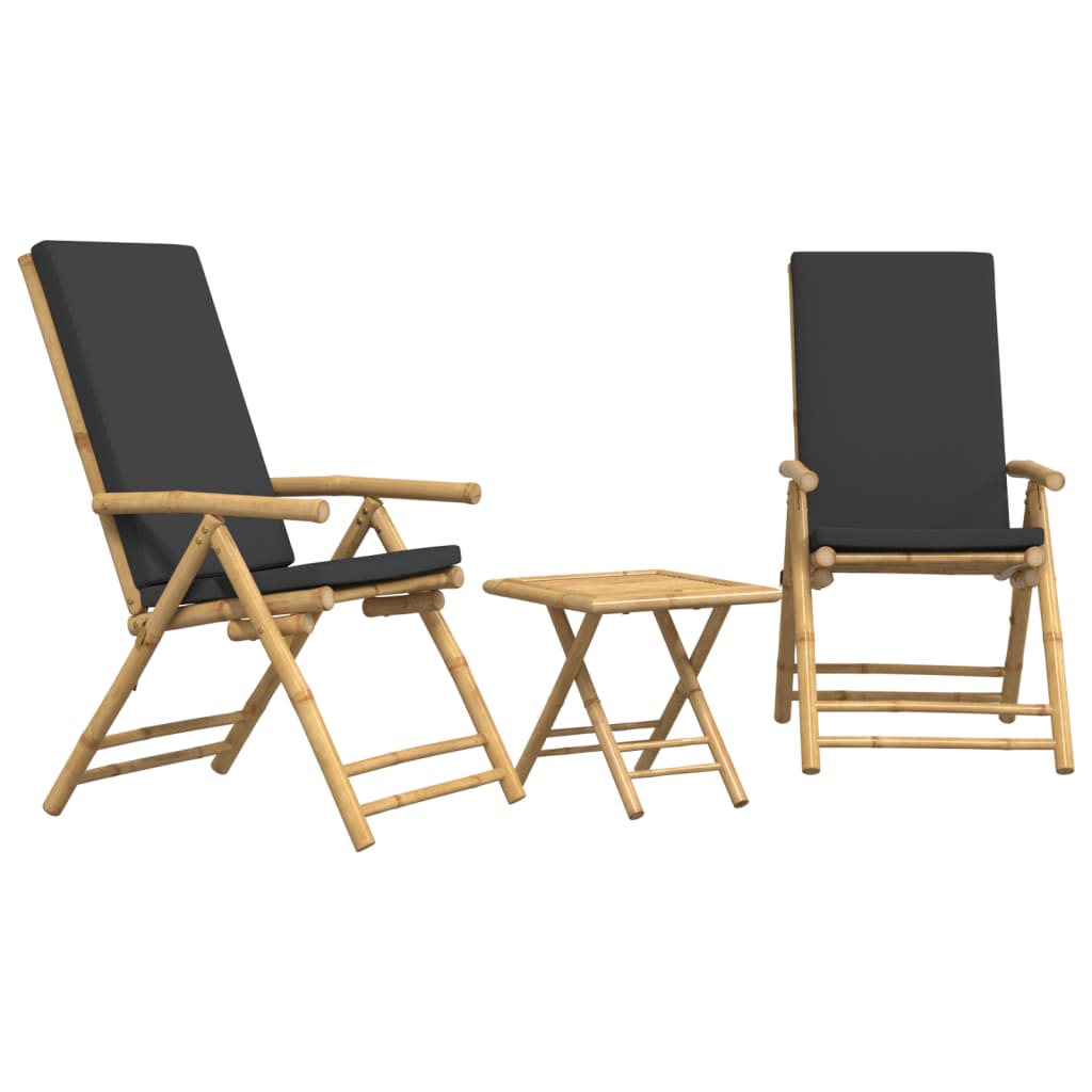 3-dijelni vrtni bistro set s jastucima od bambusa - tamno sivi, 45 x 45 x 45 cm, 1 - number 2.