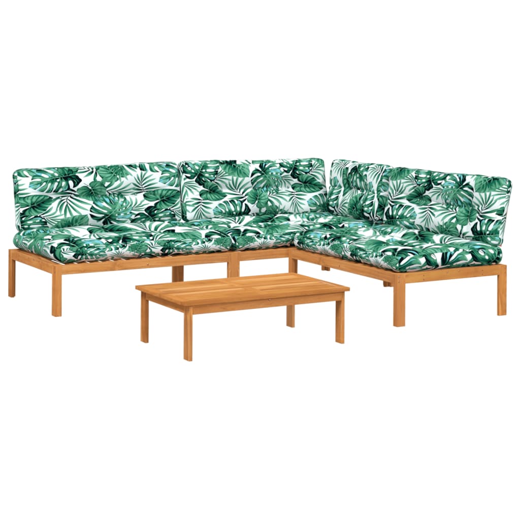 Dnevni boravak za vrt 4 dijela s jastucima čvrsta akacija stabala - zelena, 1, 2x srednji dio + kutni dijelovi + stol, tamno smeđa - number 2.