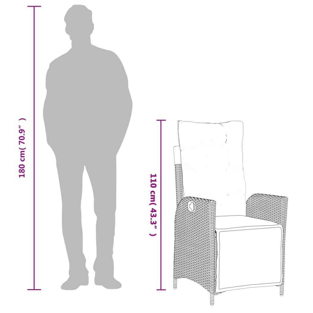 Spisebordssæt til haven 3 dele med hynder polyrattan sort - sort og cremefarvet, 90 cm bordlængde, 2 - number 10.
