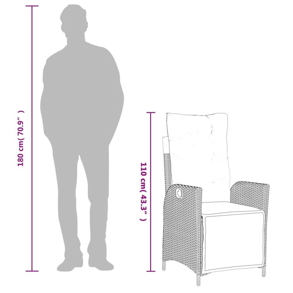 Blagovaonski stolni set za vrt 3 dijela s jastucima poliratan - miješana bež, staklo, 8 - number 10.