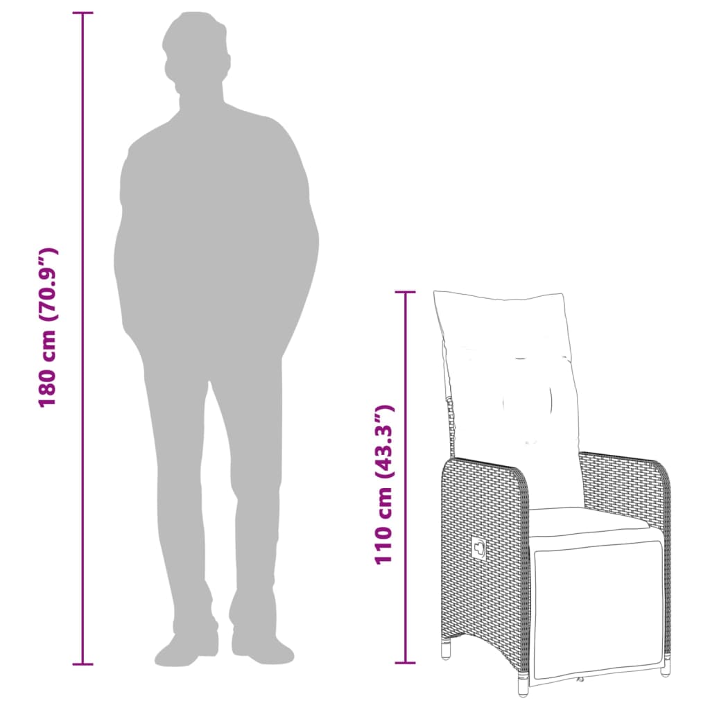 Vrtne fotelje kom. s jastucima poliratan - siva, 2, s tabureom za noge - number 10.