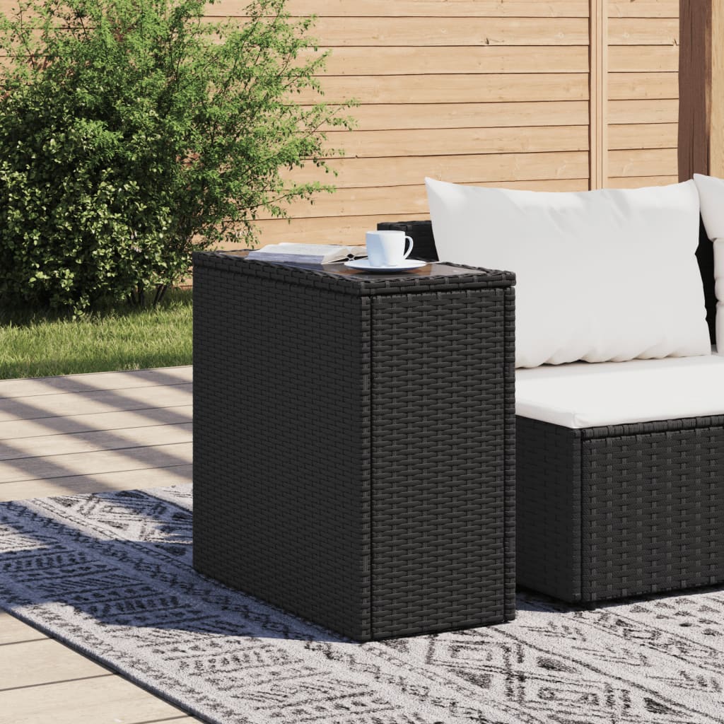 Havebord med glastop 58x27,5x55 cm polyrattan - sort, 1, pe rattan - number 3.