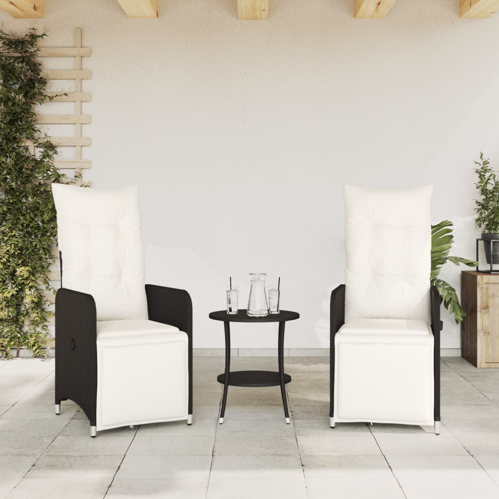 Garden chairs pcs. with lean function and table polyrattan - black, 2, with footrest and table - number 3.