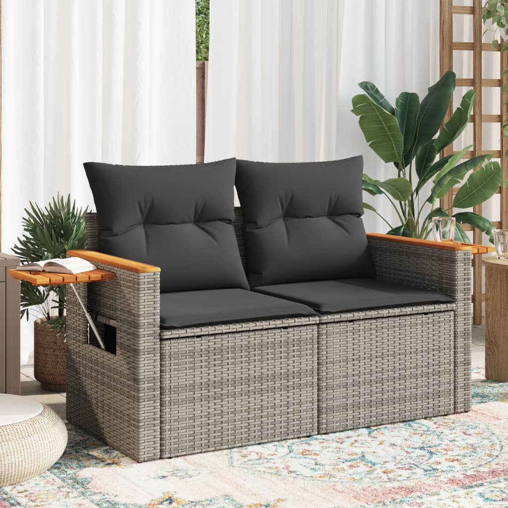 2-personers havesofa med hynder polyrattan - grå, 1, med opbevaring - number 1.