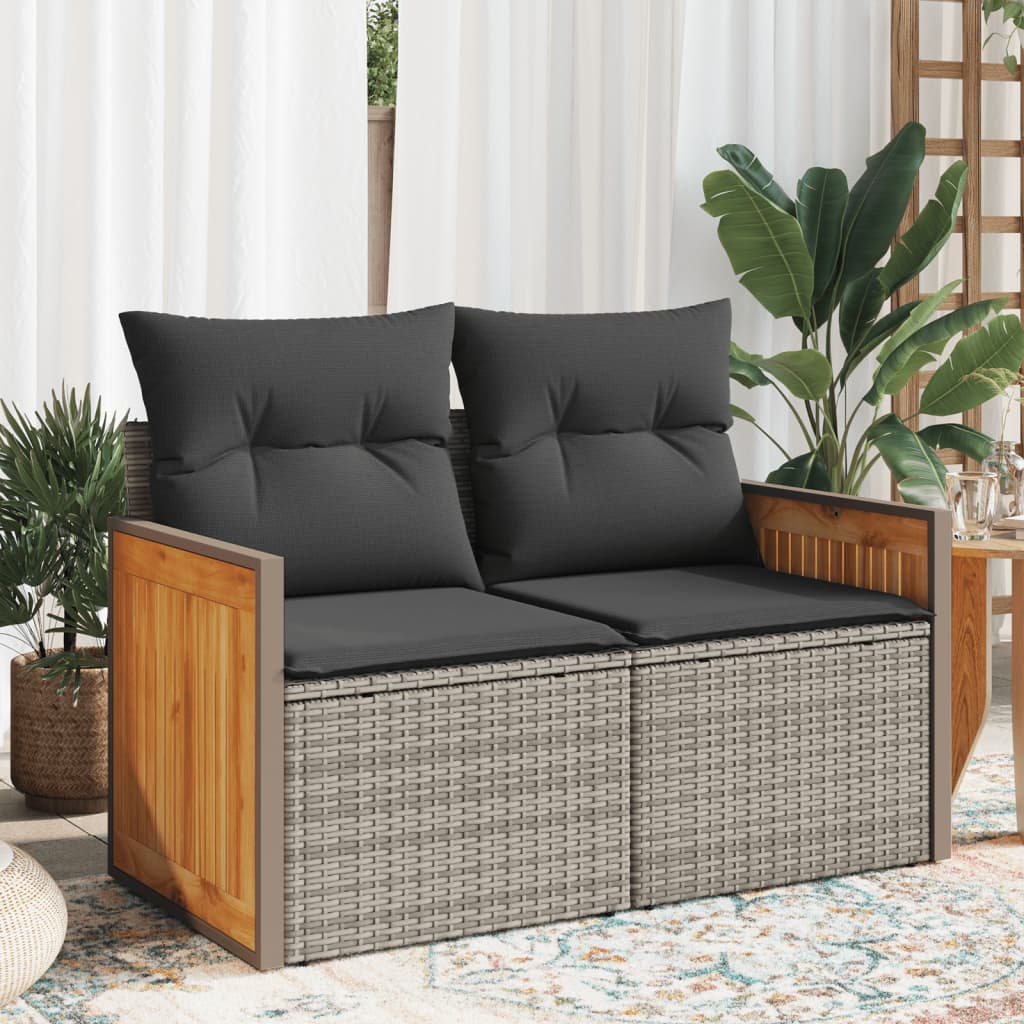 2-personers havesofa med hynder polyrattan - grå, 1, med opbevaring - number 1.