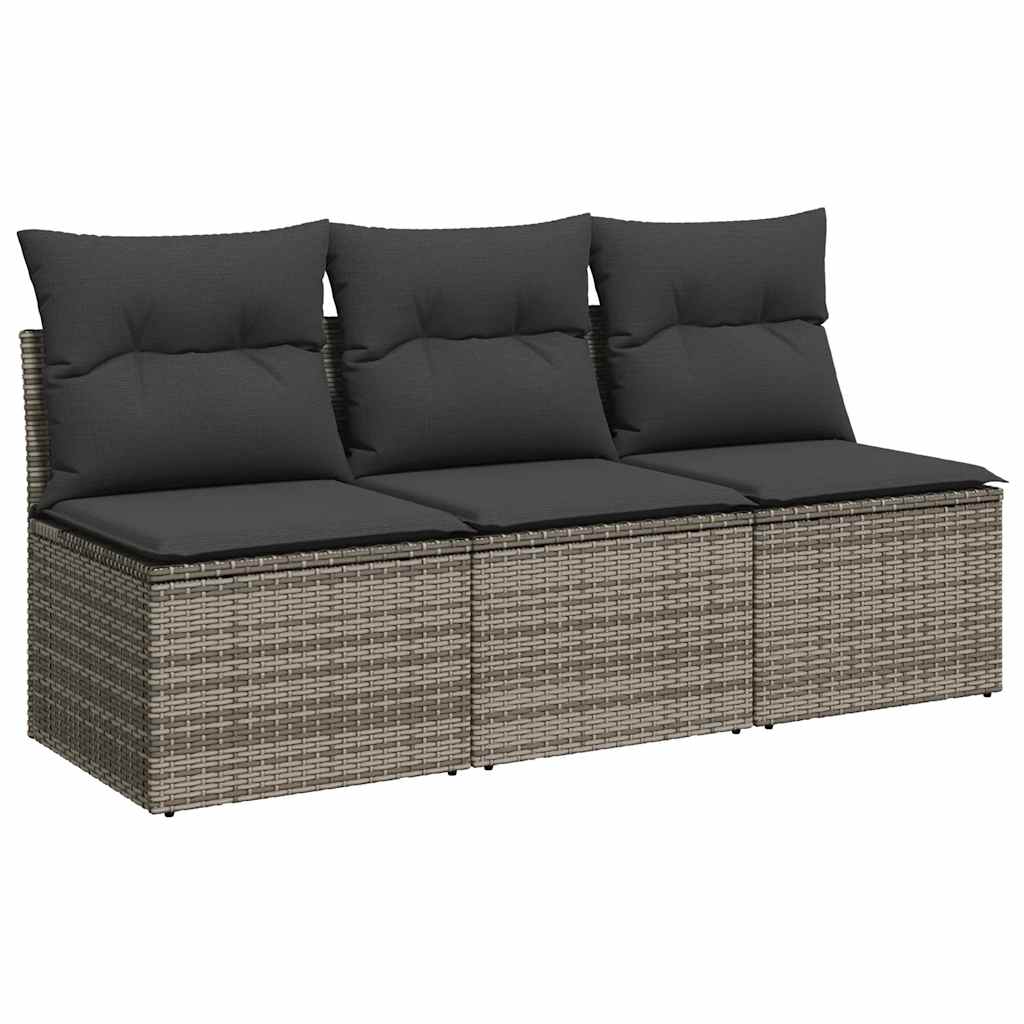 3-personers havesofa med hynder polyrattan - grå, 1, 3x midterdel - number 2.