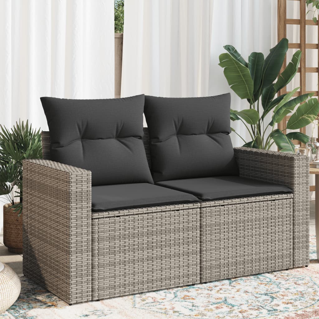 2-personers havesofa med hynder polyrattan - grå, 1, med opbevaring - number 1.
