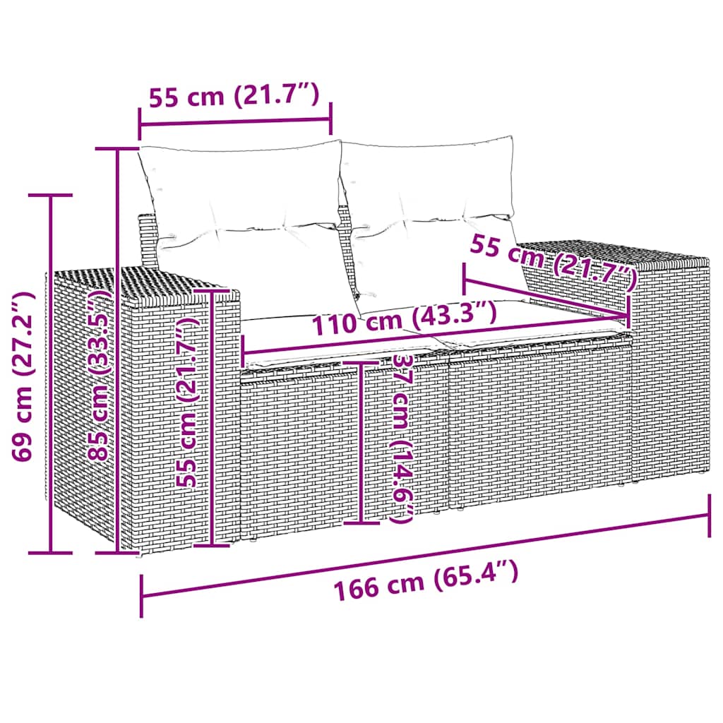 2-personers havesofa med hynder polyrattan - grå, 1, ooo 4 - number 9.