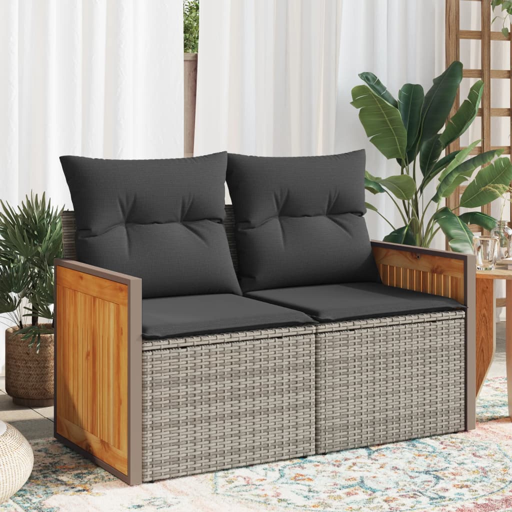 2-personers havesofa med hynder polyrattan - grå, 1, uden opbevaring - number 1.