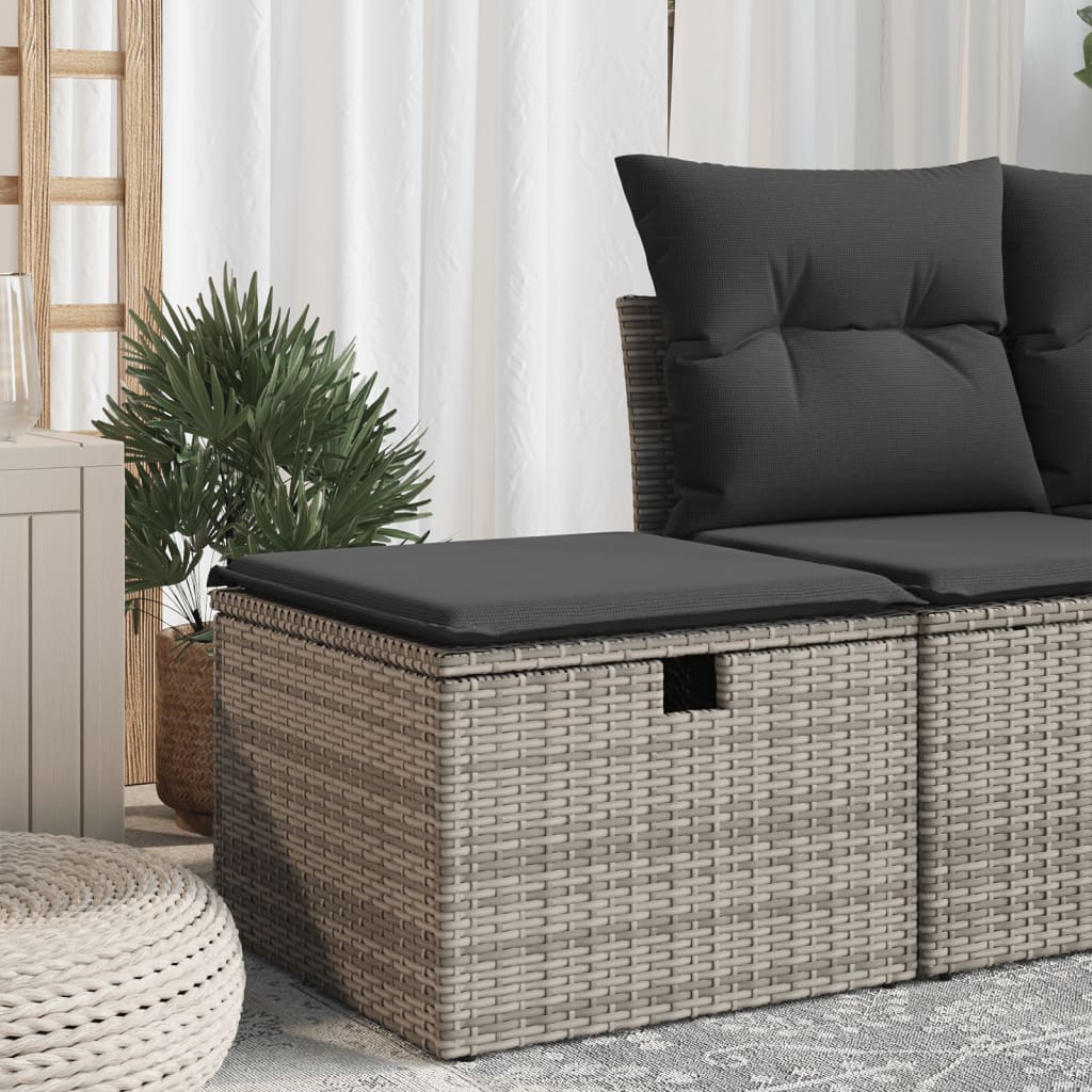 Haveskammel med hynde 55x55x37 cm polyrattan - grå, 1, med opbevaring - number 1.