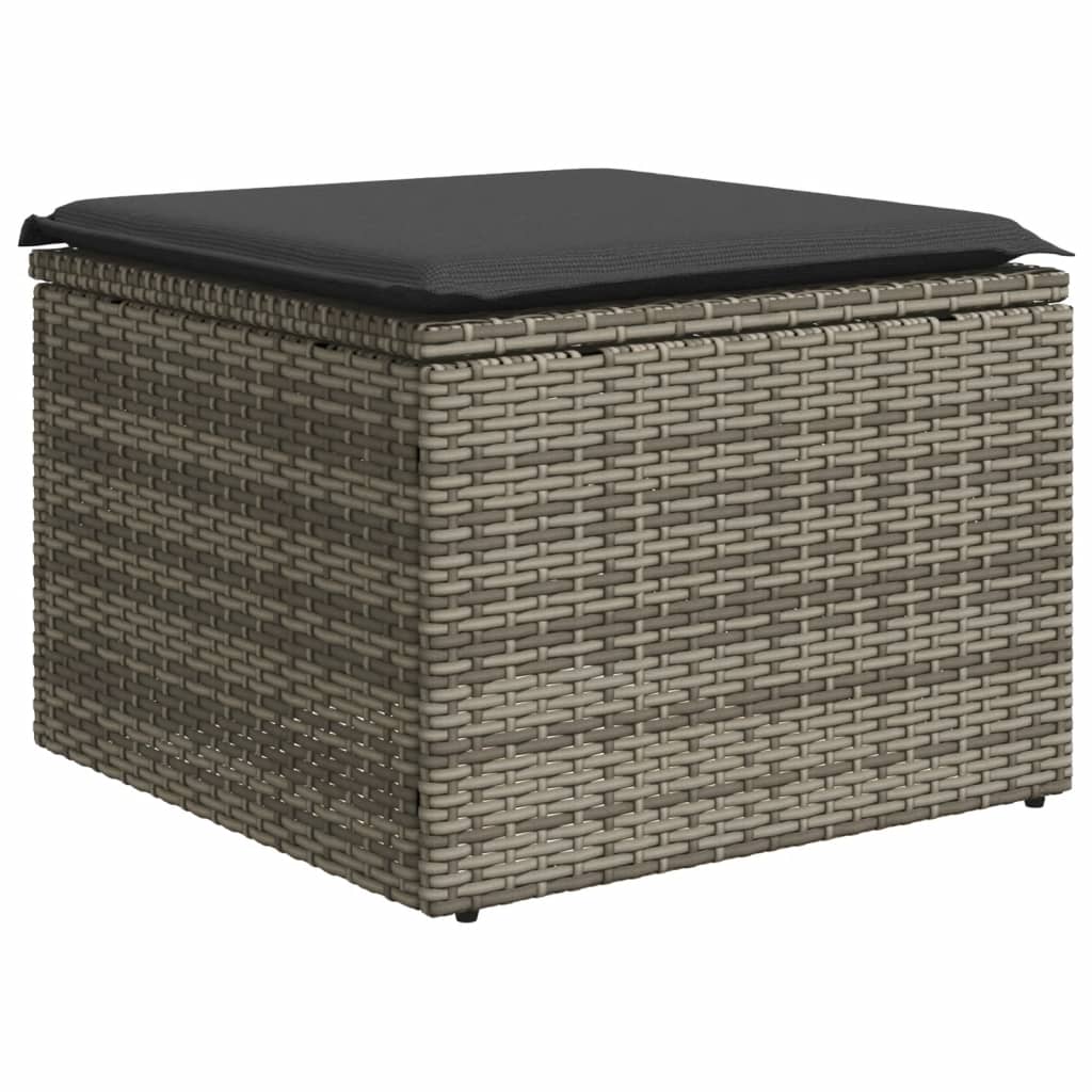 Haveskammel med hynde 55x55x37 cm polyrattan - grå, 1, uden opbevaring - number 2.
