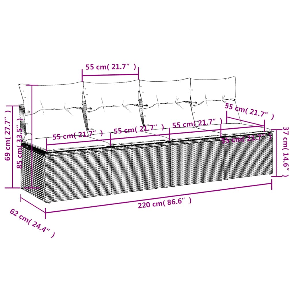 Havesofa med hynder polyrattan - grå, 1, 4-personers - number 9.