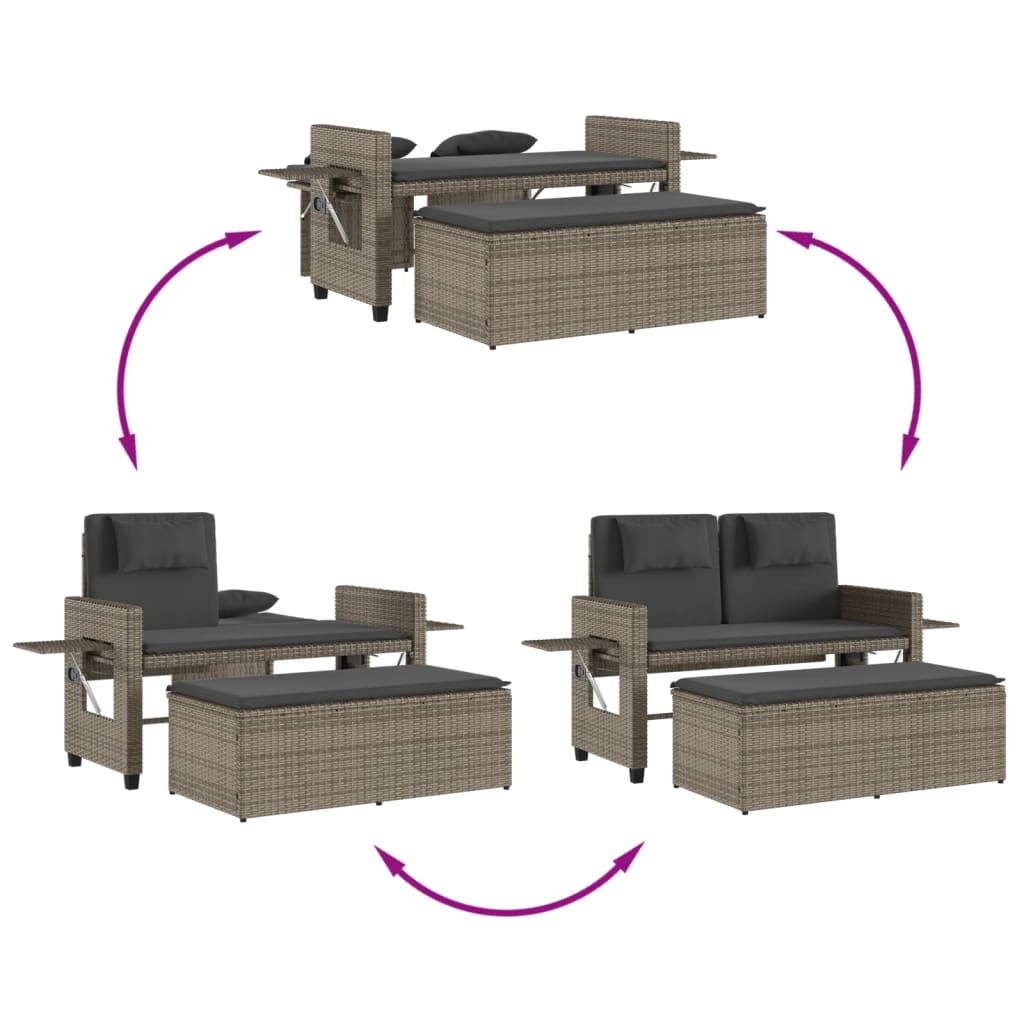 Havebænk med hynder og lænefunktion polyrattan - grå, 1, x - number 9.