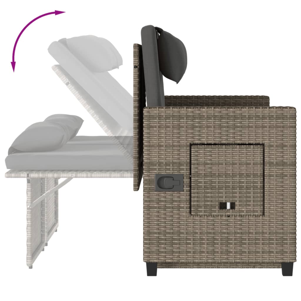 Havebænk med hynder og lænefunktion polyrattan - grå, 1, x - number 10.