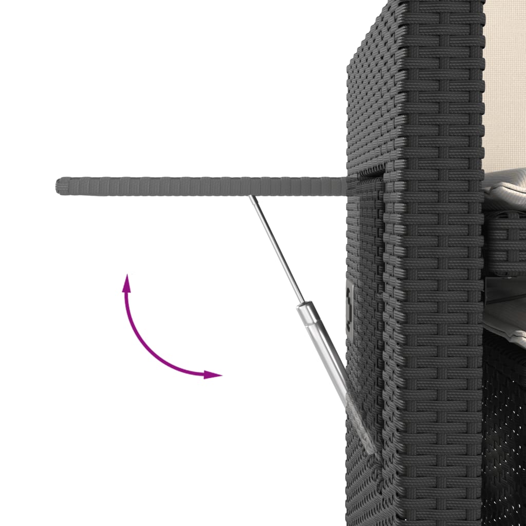 Vrtna klupa s jastucima i funkcijom ležanja, crni poliratan - crna i krem ​​boja, 1 - number 11.