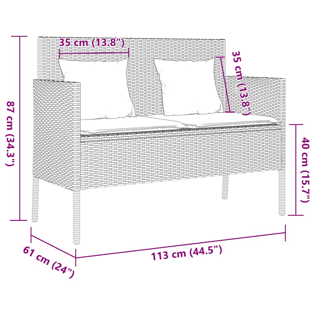 Hagebenk med puter polyrattan - svart og krem, 1 - number 12.