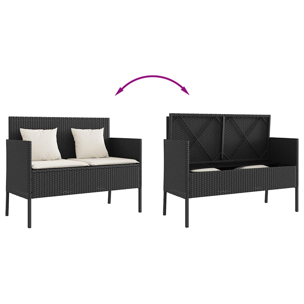 Hagebenk med puter polyrattan - svart og krem, 1 - number 7.