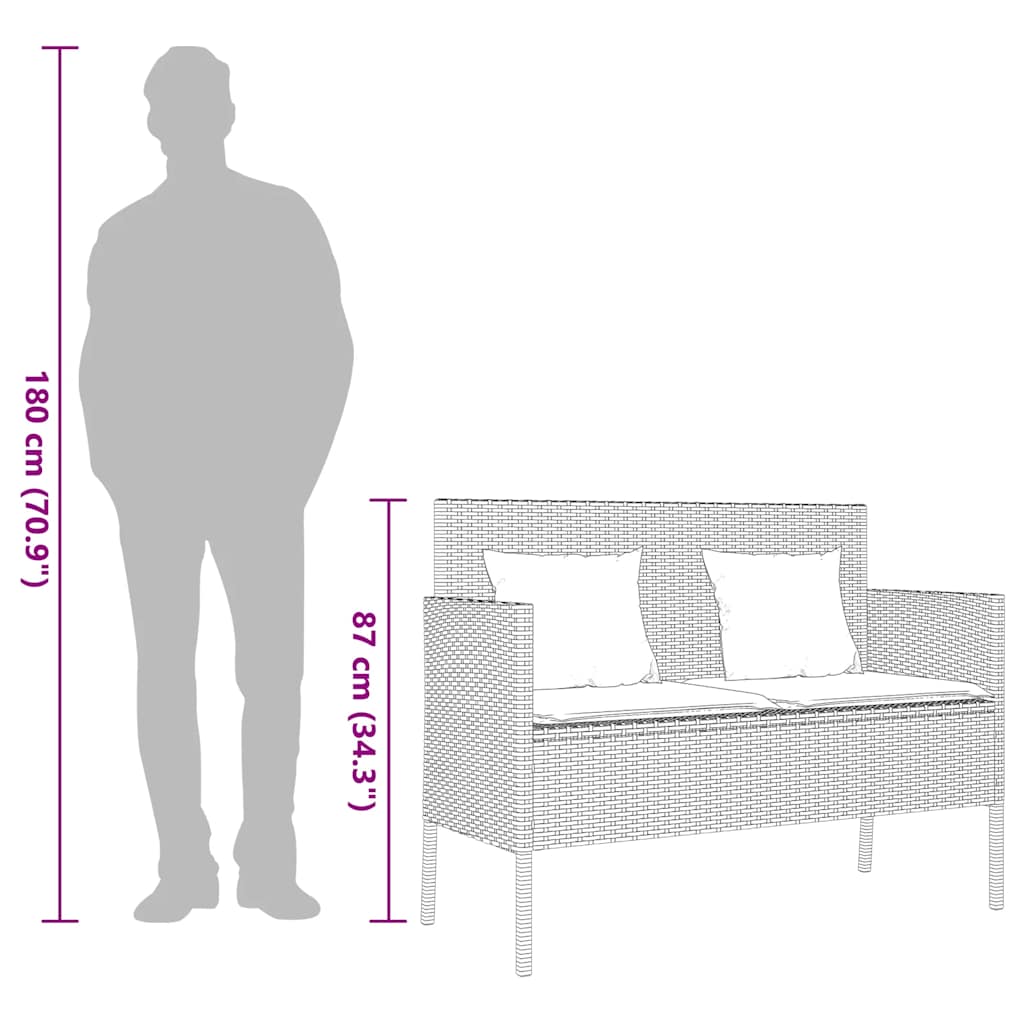 Hagebenk med puter polyrattan - svart og krem, 1 - number 11.