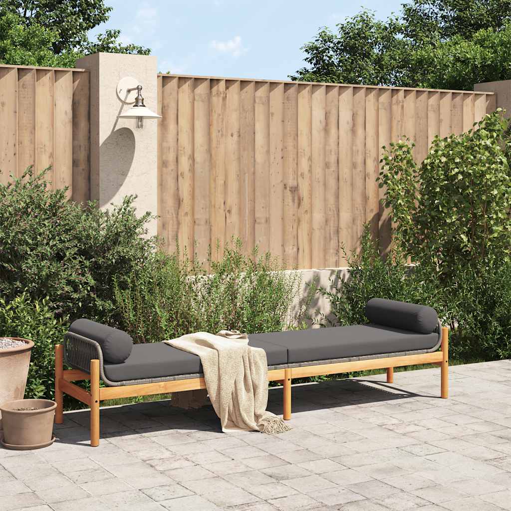 Ławka ogrodowa z poduszką polirattan i drewno akacjowe - szara, 1 - number 3.