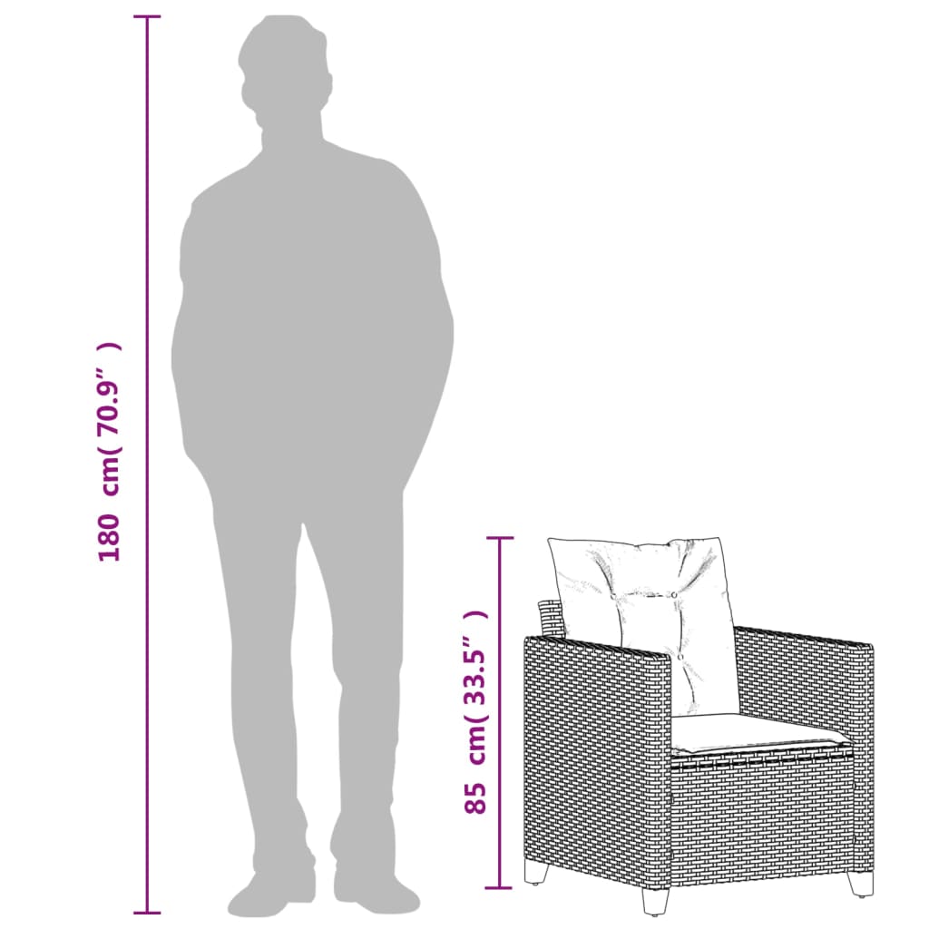 Havestol med hynder polyrattan sort - sort og cremefarvet, 1, armlæn i rattan - number 9.
