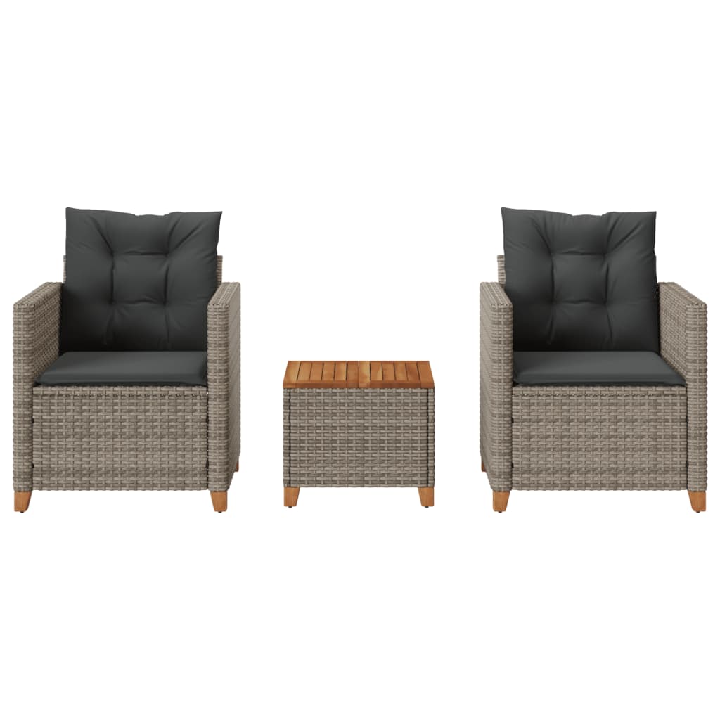 Bistrosett 3 deler med puter polyrattan og akasietre - grå, armlener i rotting, 1 - number 3.