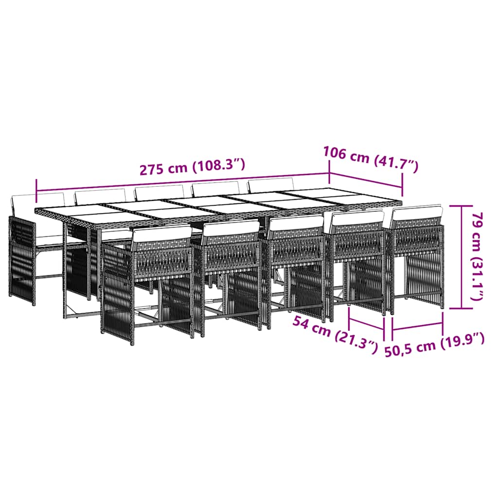 Loungesæt til haven 11 dele med hynder polyrattan - grå, glas, 10 - number 6.