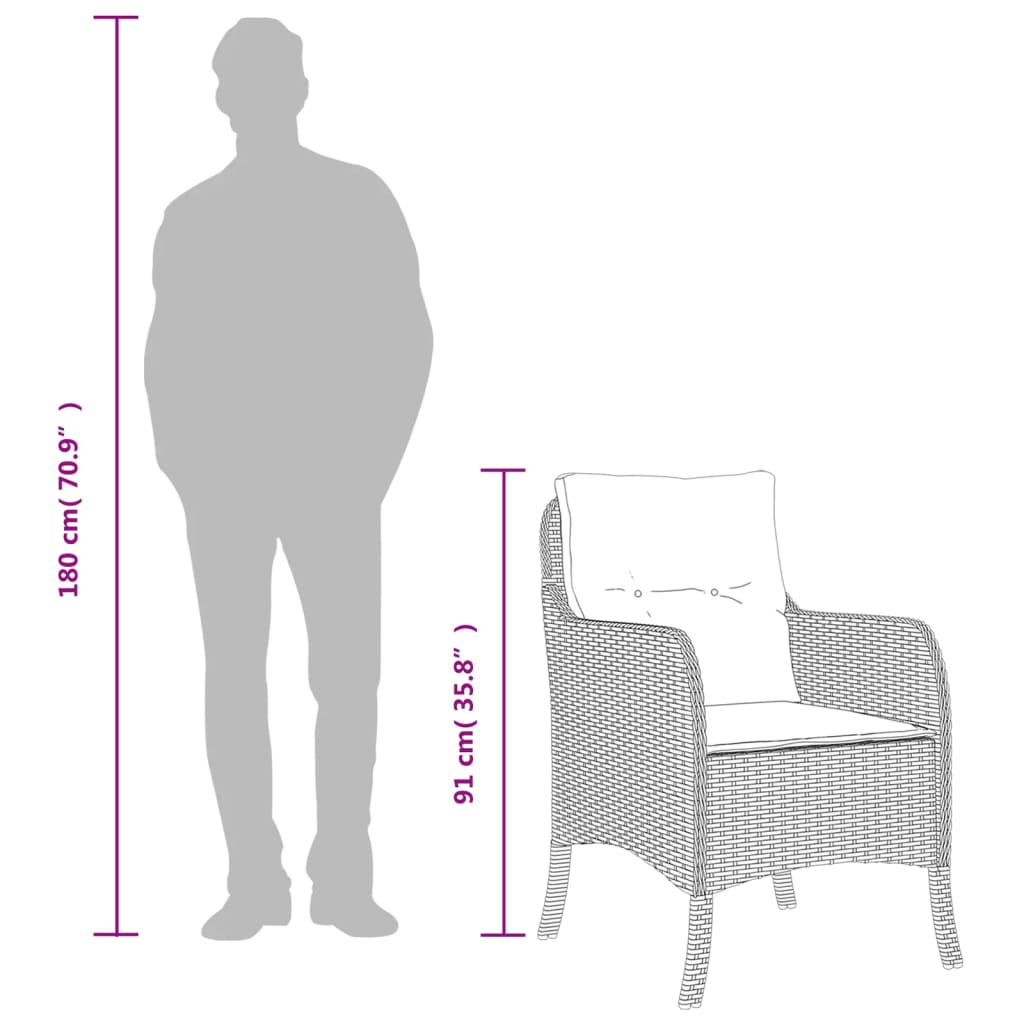 Spisebord sett for hage 9 deler med puter polyrattan - grå, tre, 8 - number 8.