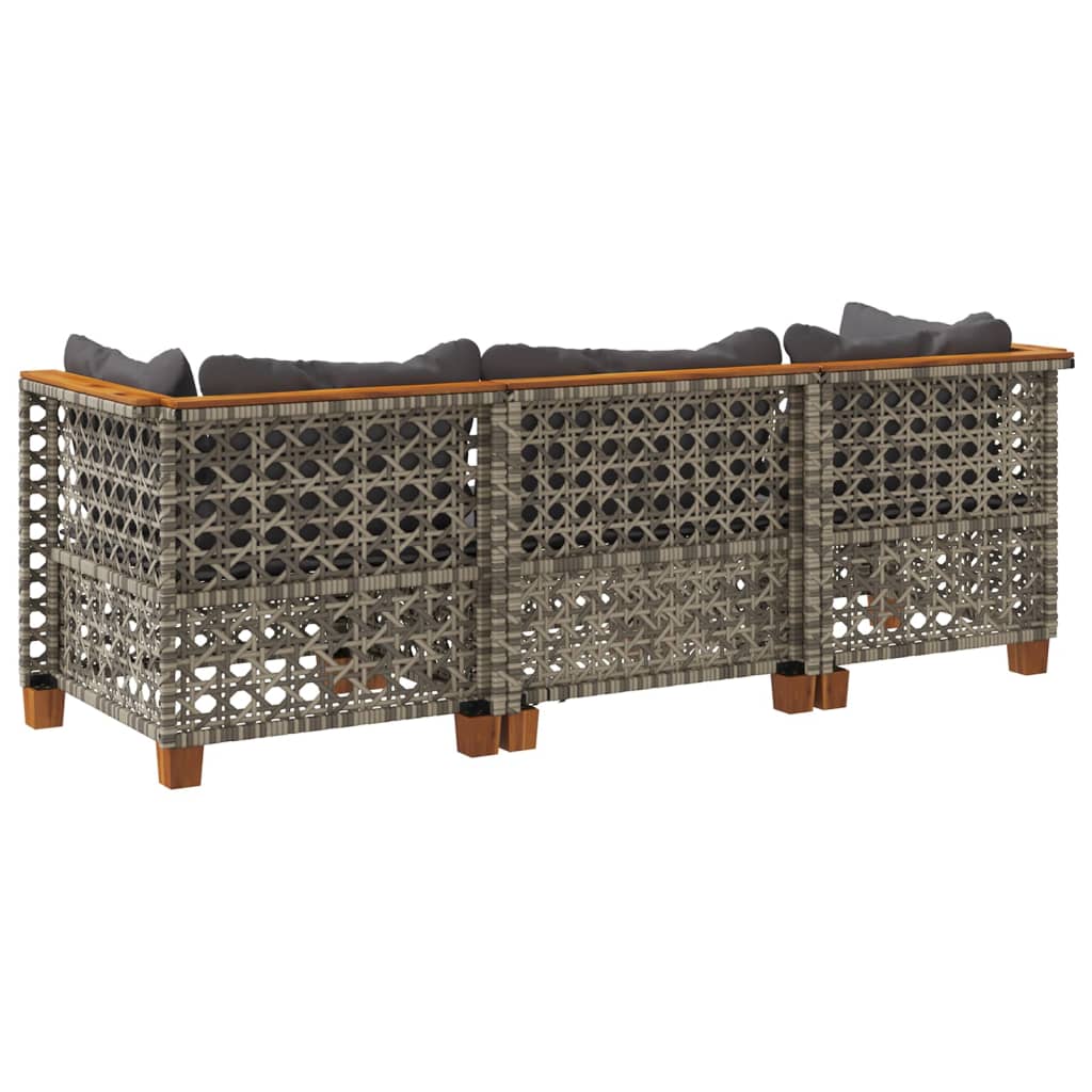 3-seters hagesofa med puter, polyrattan - grå, 3, med utskjæring - number 6.