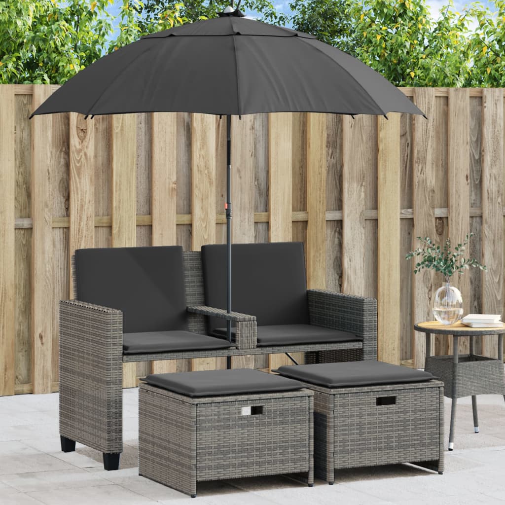 2-personers havesofa med parasol og skamler polyrattan - grå, 1 - number 1.