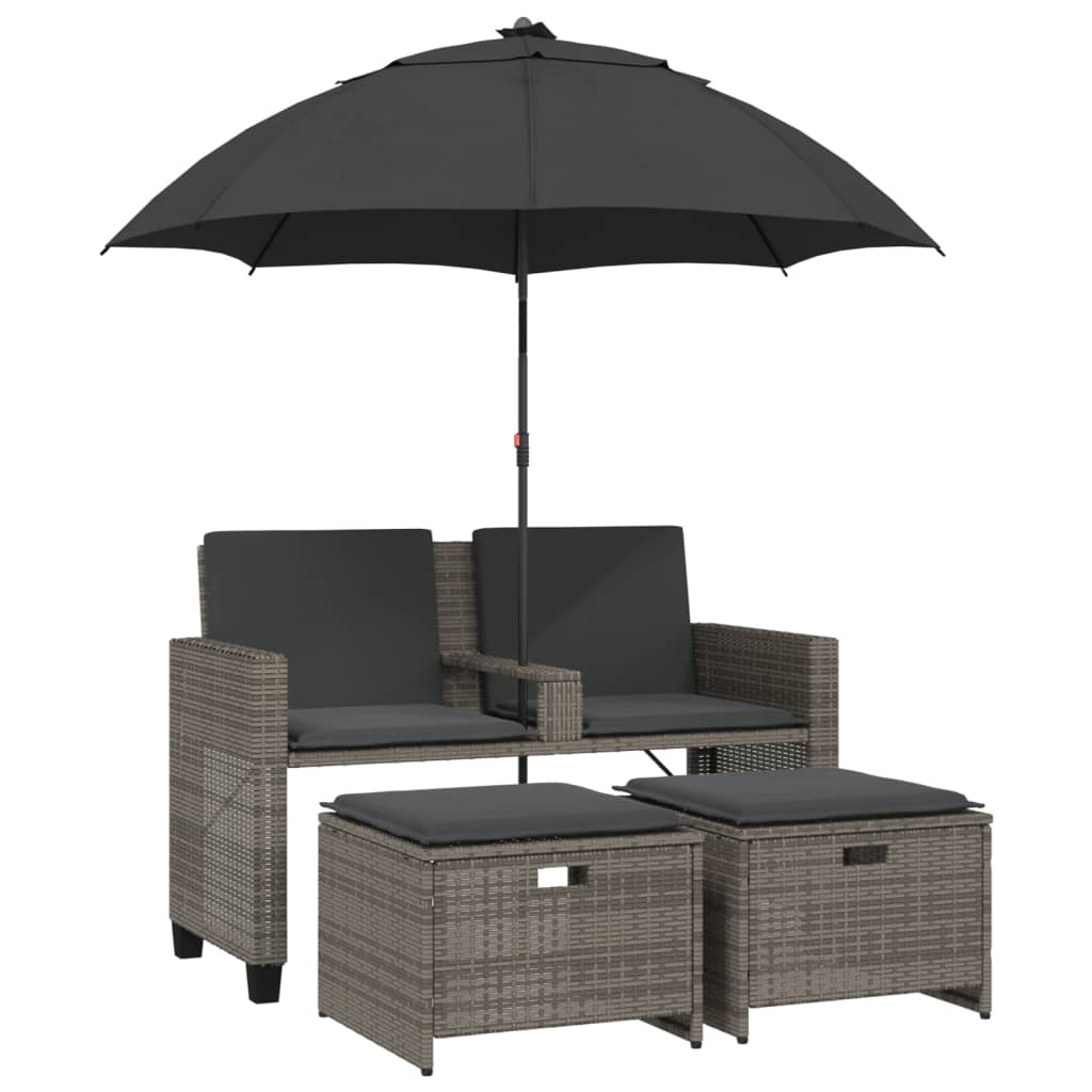 2-personers havesofa med parasol og skamler polyrattan - grå, 1 - number 2.