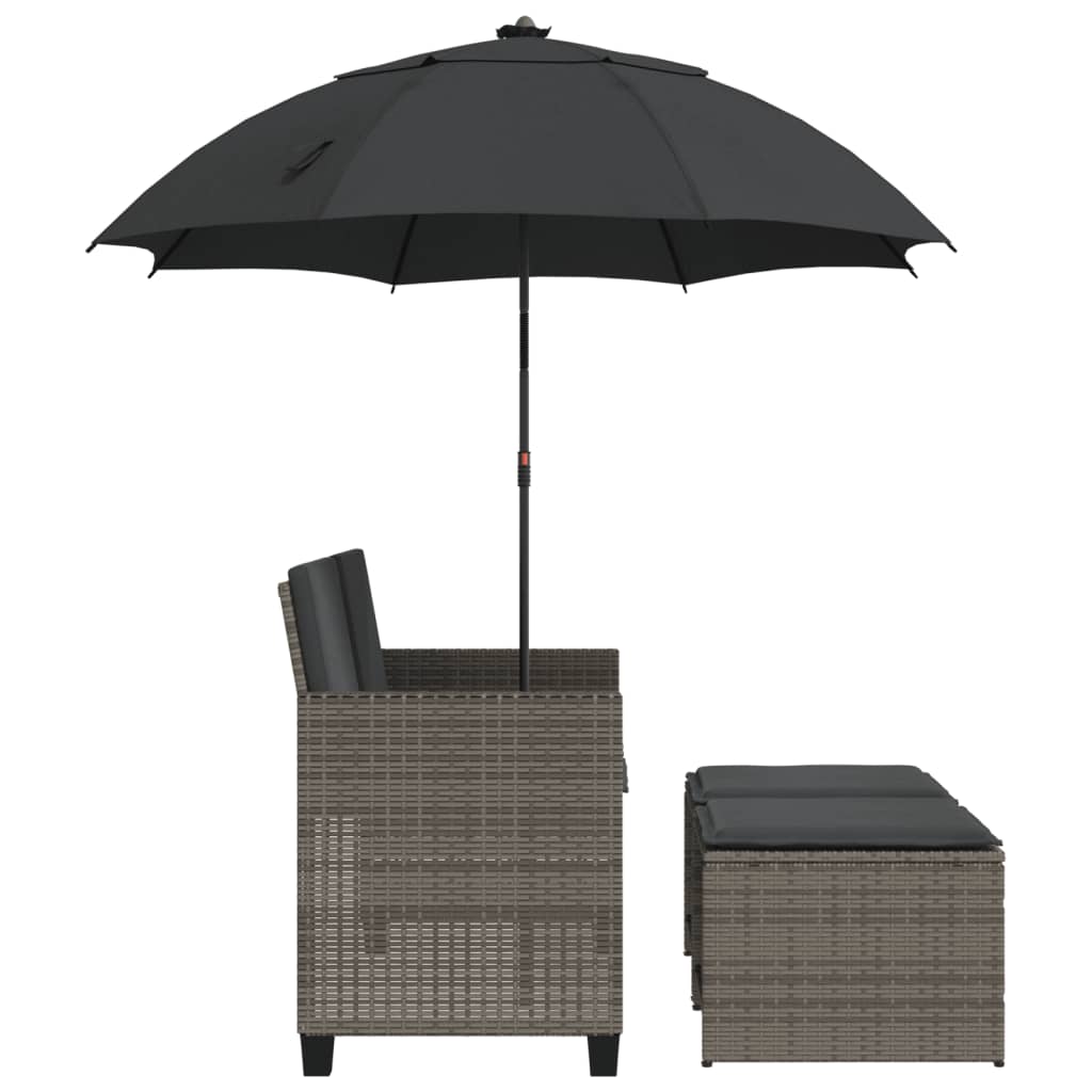 2-personers havesofa med parasol og skamler polyrattan - grå, 1 - number 5.