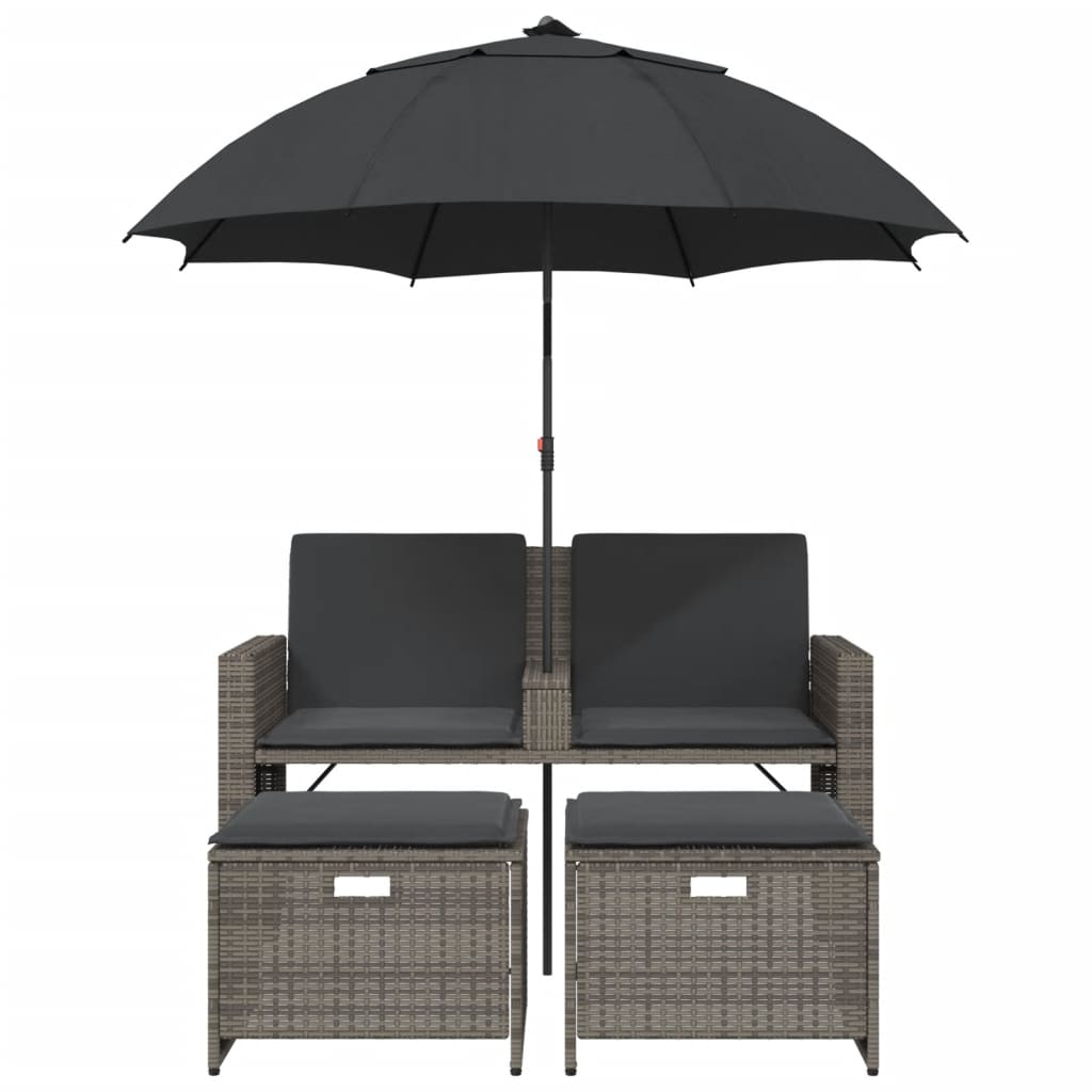 2-personers havesofa med parasol og skamler polyrattan - grå, 1 - number 4.