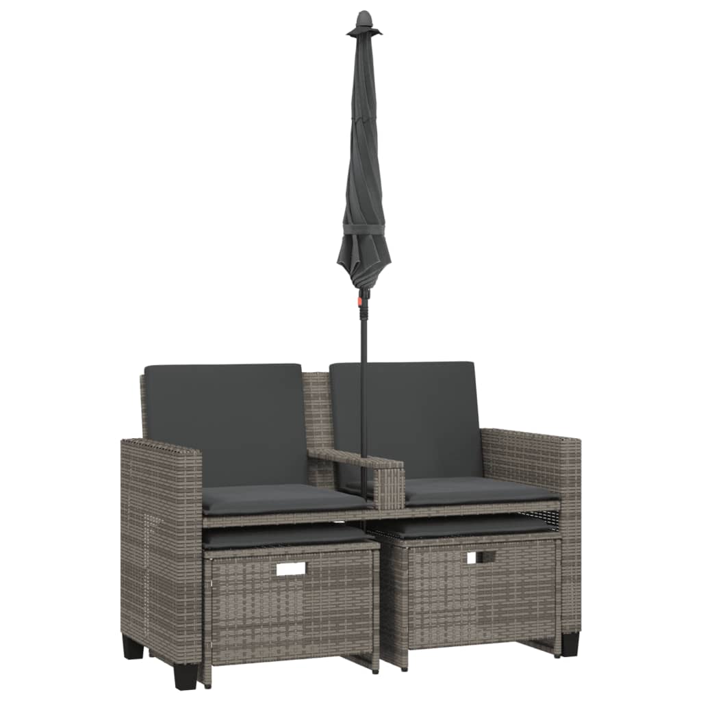 2-personers havesofa med parasol og skamler polyrattan - grå, 1 - number 7.