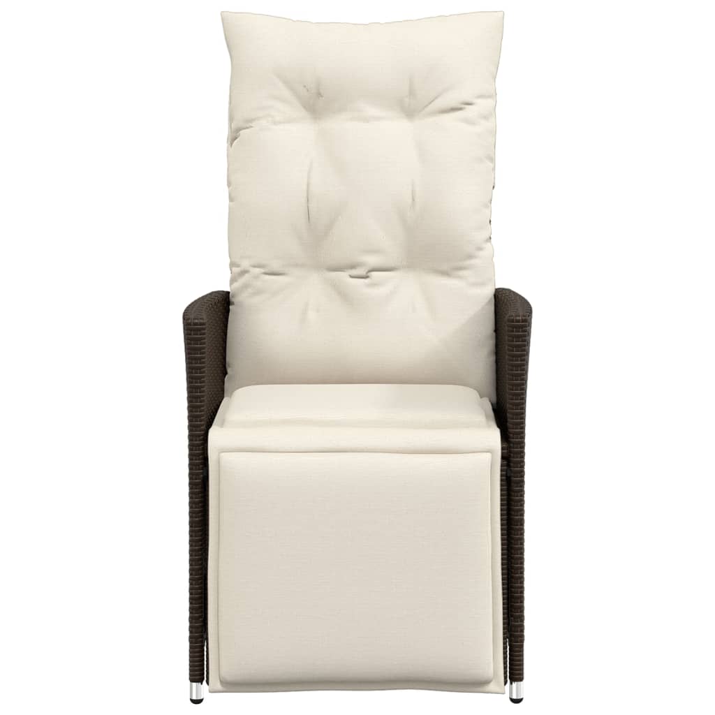 Havestol med lænefunktion og hynder polyrattan brun - brun og cremefarvet, 1, med fodskammel - number 4.