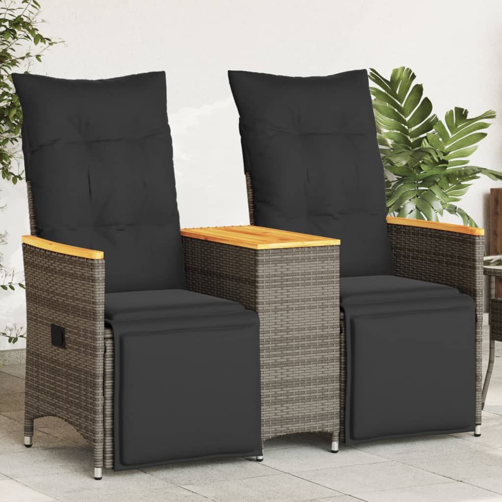 2-personers havesofa med bord og lænefunktion polyrattan - grå, 1, med fodskammel, træ - number 1.