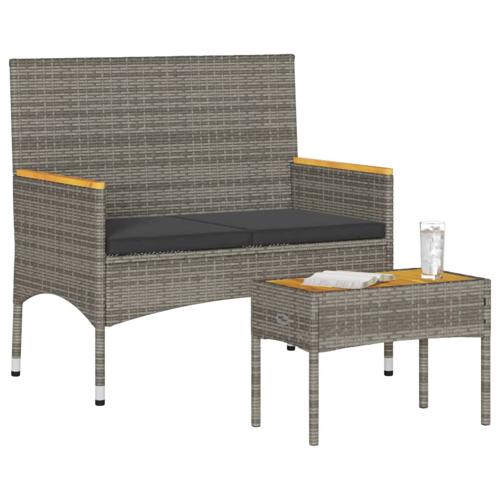 2-personers havebænk med hynder og bord polyrattan - grå - number 3.