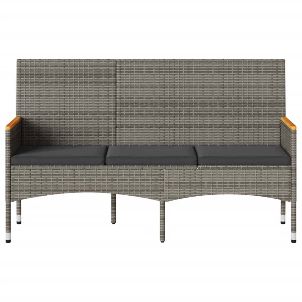 Ławka ogrodowa 3-osobowa z poduszkami polirattan - szara, 1 szt. - number 4.